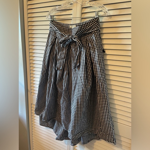 Max Studio Gingham Black White Midi Skirt Hi Low Tie Front Size 8 Lightweight - Picture 5 of 16